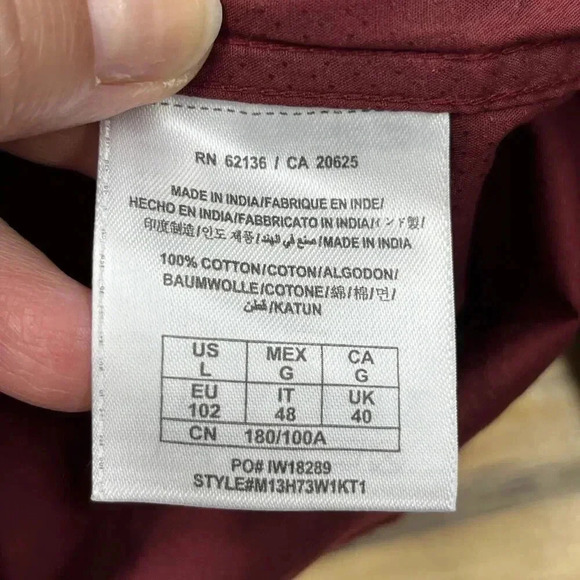 Guess men's long sleeve textured button down shirt red Size Large Occasion Party - Picture 12 of 14